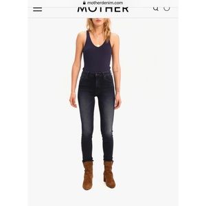 MOTHER Denim High Waisted Looker Ankle Fray Jean
